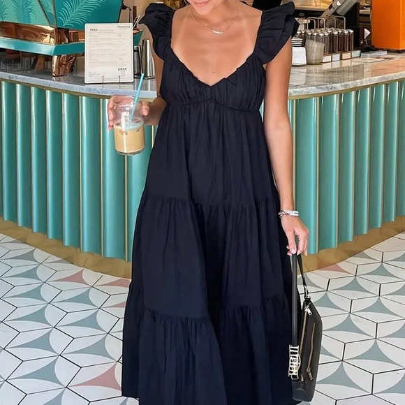 Navy Blue Casual Women's Plus Size V-Neck Sweetheart Sexy Fashion Dress - Picture 2 of 8